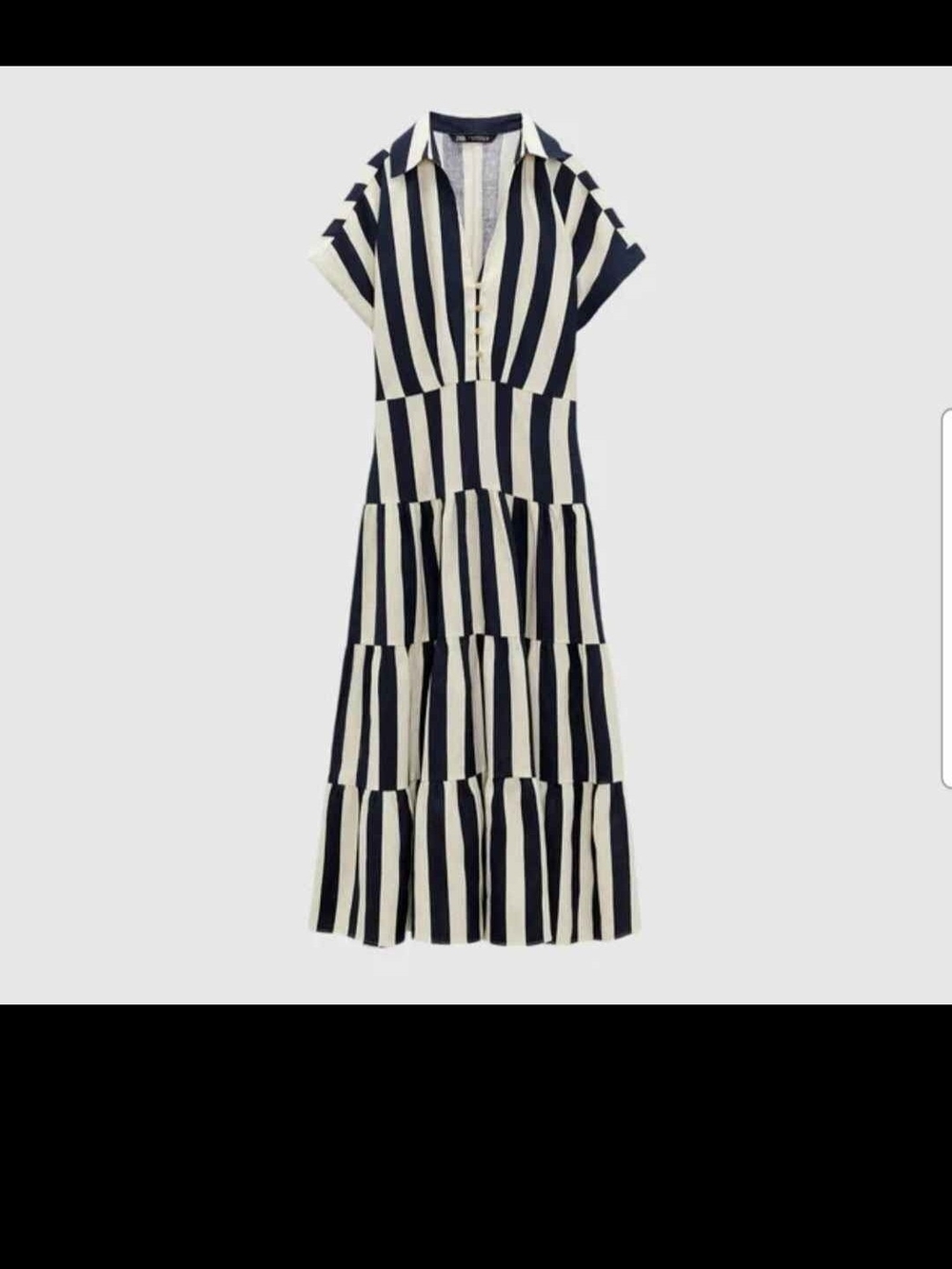 Zara Navy and White Striped Collared Maxi Dress